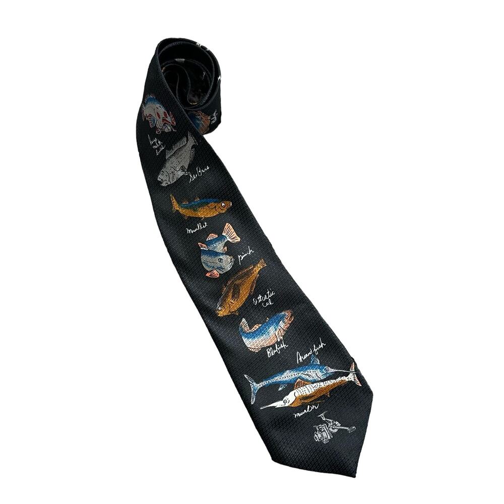 Dino Romaro Hand Made Fish Tie Black Background Handmade - Picture 2 of 7